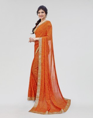 Nirvaan Printed Daily Wear Georgette, Lace Saree(Orange)