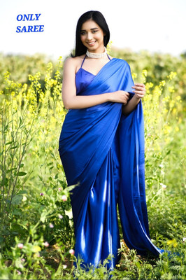Arpita Fashion Solid/Plain Bollywood Pure Silk, Satin Saree(Light Blue)