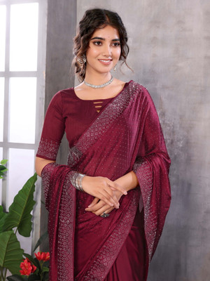 YASHIKA Embellished Bollywood Chiffon Saree(Purple)