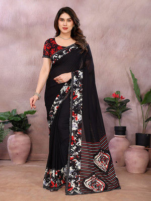 Anand Sarees Printed Bollywood Georgette Saree(Black)