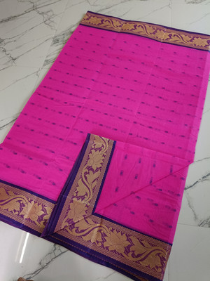 Dutta Self Design Tant Pure Cotton Saree(Pink)