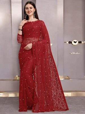 NEXAA Self Design Bollywood Net Saree(Maroon)