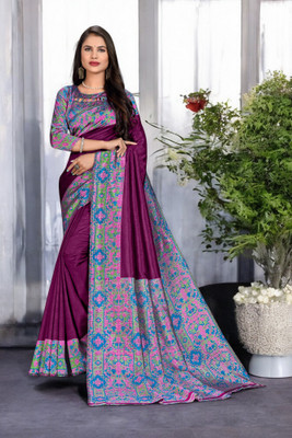 Novus Knitting Printed Daily Wear Art Silk Saree(Purple)