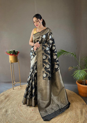 Begum Collection Self Design Kanjivaram Art Silk Saree(Black)
