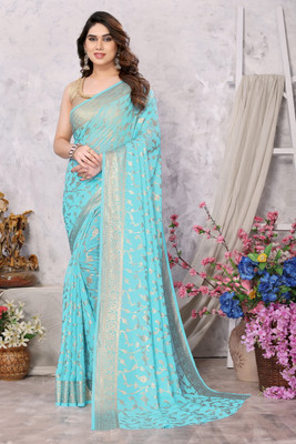 FABMORA Printed, Self Design Bollywood Georgette Saree(Light Blue)