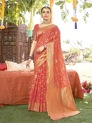 ANOUK Woven Mysore Chanderi Saree(Orange)