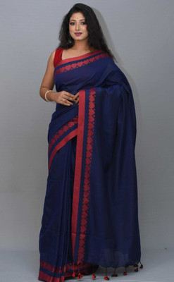 ADbutiq Printed, Woven Bollywood Handloom Cotton Blend Saree(White)