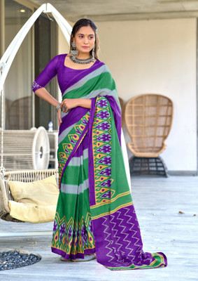 RADHA LAKSHMI Printed Ikkat Pure Cotton Saree(Purple)