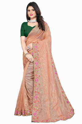 MAHADEV Embroidered Bollywood Supernet Saree(Orange)