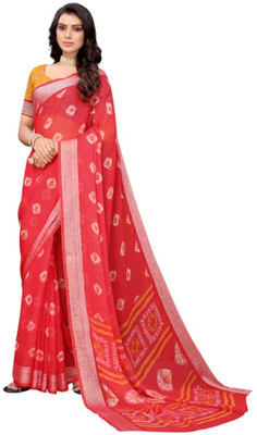 preety designer Printed Bandhani Chiffon Saree(Red)