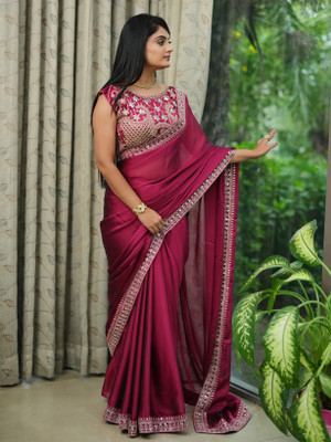 Divastri Solid/Plain Bollywood Pure Silk Saree(Pink)