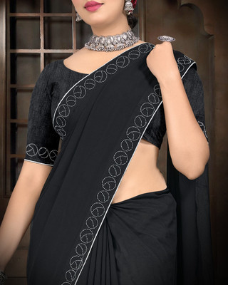 WEARSIXTY Self Design Bollywood Georgette Saree(Black)