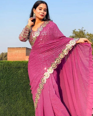 Vinayak Textile Embroidered Bollywood Georgette Saree(Pink)