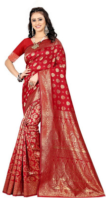 DHAYNAAND REEWA FASHION Floral Print Banarasi Jacquard Saree(Red)