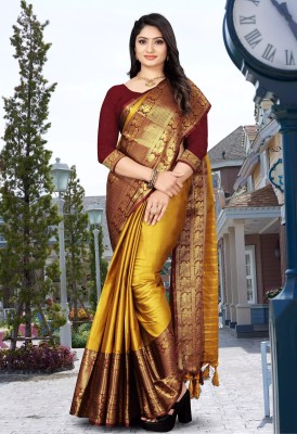 SWDHRM Woven Narayanpet Jacquard, Cotton Silk Saree(Mustard)