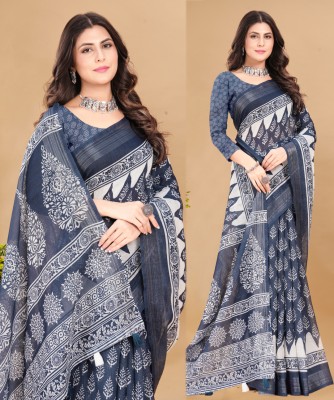 VERCO Digital Print Bollywood Linen Saree(Pack of 2, Grey)