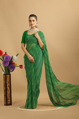 Damru trendz Digital Print Bandhani Georgette Saree(Green)