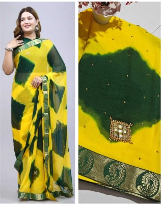 NeeLKANTH ENTERPRISE Blocked Printed, Hand Painted, Embroidered, Digital Print, Self Design Bandhani Chiffon Saree(Green)