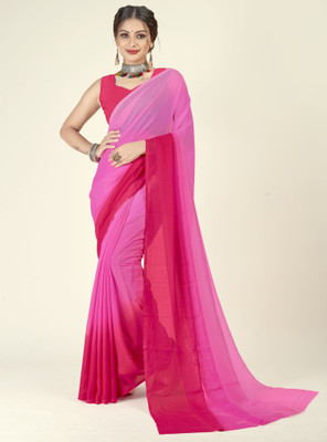 kashvi sarees Solid/Plain Bollywood Georgette Saree(Pink)