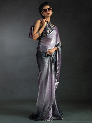 Divastri Embellished Bollywood Satin Saree(Purple)