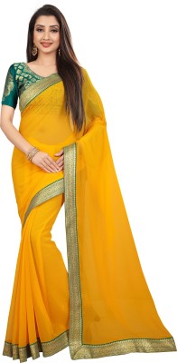 KEYU FASHION Embellished Bollywood Chiffon Saree(Yellow)