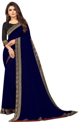 Flip The Style Solid/Plain Bollywood Georgette Saree(Dark Blue)