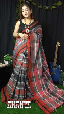 sdn Woven Tant Handloom Pure Cotton Saree(Grey)