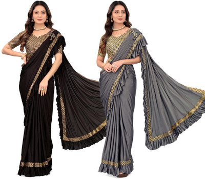MIJAASHREE Solid/Plain Bollywood Lycra Blend Saree(Pack of 2, Multicolor)