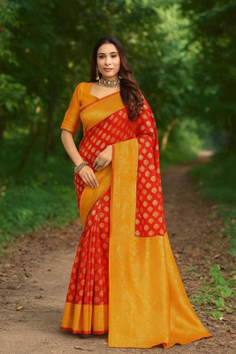 Suali Woven Kanjivaram Pure Silk Saree(Red)