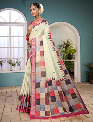 Gajal Printed Kanjivaram Pure Cotton, Cotton Linen Saree(Cream)