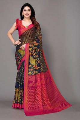 Fancy Fab Self Design Bollywood Brasso Saree(Dark Blue)