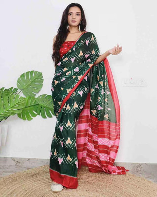 Mervadiya Self Design Bollywood Cotton Linen, Linen Saree(Green)