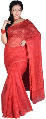 jammdanilaxmi Embroidered Jamdani Cotton Silk Saree(Red)