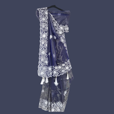 SIDDHIVINAYAK FASHION Embroidered Bollywood Net Saree(Blue)