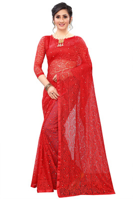 Croza Self Design Bollywood Net Saree(Red)
