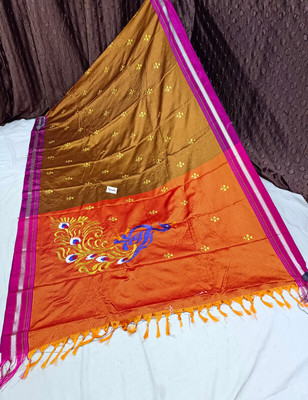 Spewim Woven Bollywood Cotton Blend Saree(Brown)