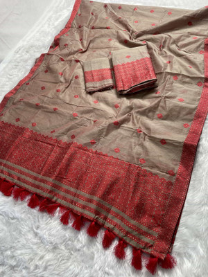 Skiran's Woven Mekhela Chador Cotton Blend Saree(Beige)