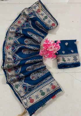 Shri Vianayak Printed Bollywood Silk Blend Saree(Blue)