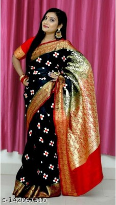 Banaras silk palace Embroidered, Woven Banarasi Silk Blend Saree(Black)