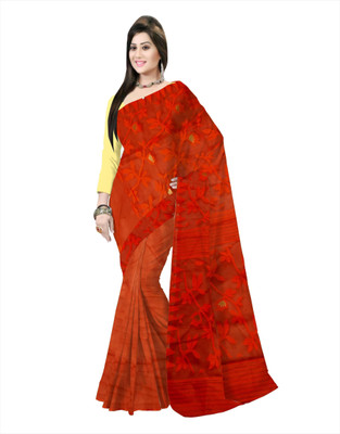 Pradip Fabrics Printed Tant Silk Blend Saree(Orange)