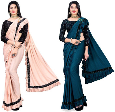 HouseOfCommon Embellished Bollywood Lycra Blend Saree(Pack of 2, Multicolor)