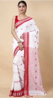 RRBB Self Design Handloom Pure Cotton Saree(White)