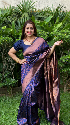 K SALIYA ENTERPRISE Printed Kanjivaram Pure Silk Saree(Blue)