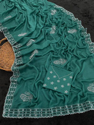 JENNYFEB Embellished Bollywood Pure Silk Saree(Dark Green)
