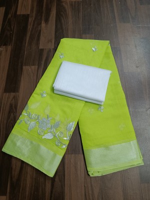 Quexle Embroidered Bollywood Chanderi, Cotton Silk Saree(Light Green)