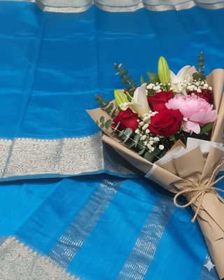 Saleb Woven Banarasi Handloom Cotton Silk Saree(Silver, Blue)