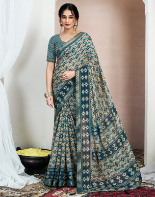 Divastri Geometric Print, Printed, Embellished Bollywood Chiffon, Georgette Saree(Blue)