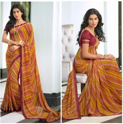 MEETVIN COUTURE Striped Bollywood Georgette, Chiffon Saree(Multicolor)