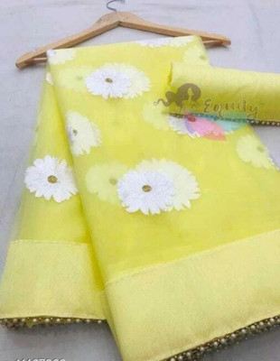 NIYANTAKSH Embroidered Daily Wear Net Saree(Yellow)