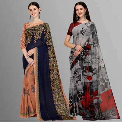 kashvi sarees Printed Daily Wear Georgette Saree(Pack of 2, Multicolor)